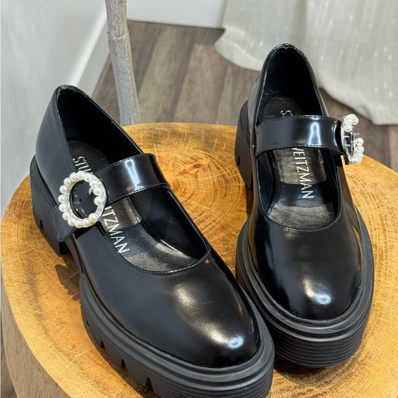 Stuart Weitzman Nolita Black Chunky Mary Jane with Pearl Buckle sz 36/6Us - Picture 1 of 16